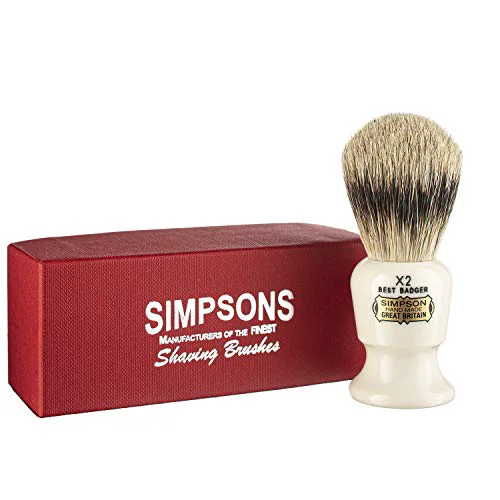 Modern Commodore Badger Brush- Simpson Shaving Brushes - Faux Ivory Handle X2 Elite