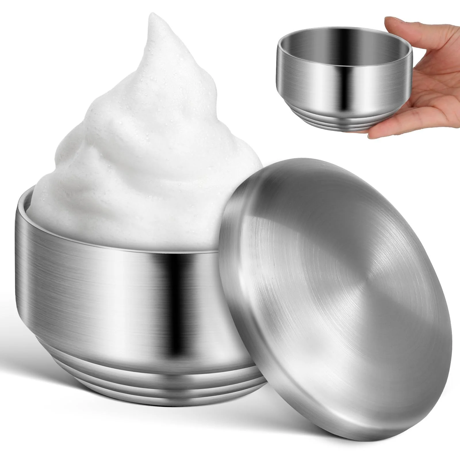 Exclusive SEWACC Metal Shaving Bowl for Men Stainless Steel Shaving Soap Bowl with Lid Bathroom Tool Household Beard Accessories Convenient