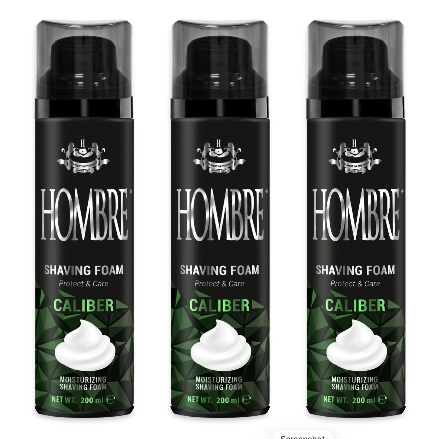Fine HOMBRE Caliber Shave Foam for Men - Fougère Marine Woody Scent - Intense Masculine Finish - Aluminum- Formula 200 ml Pack of 3 Smart