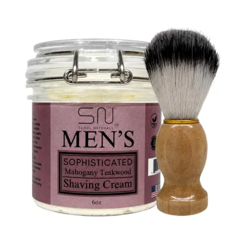 Prestigious Seoul Naturals Sophisticated Mahogany Teakwood Shaving Cream with Barber Brush k beauty 6 oz Authentic