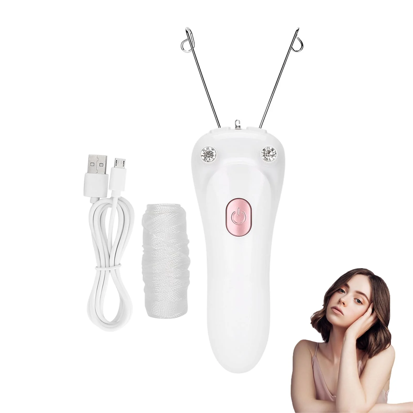 Safe Threading Hair Removal Hair Removal Device Electric Threading Epilator USB Hair Remover for Body Hair Removal with Cotton Thread Roll Pinks Practical