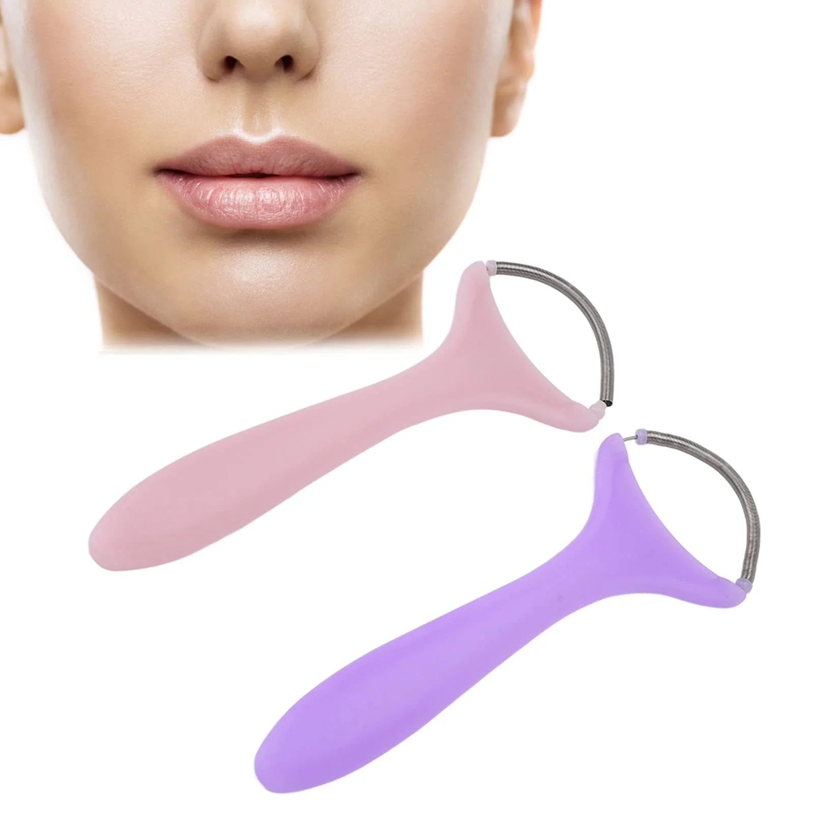 High-Grade 2pcs Spring Facial Hair Remover Stainless Steel and Plastic Portable Threading Face Epilator for Women Upper Lip Chin Cheeks Neck Mustache and Upper Specialty