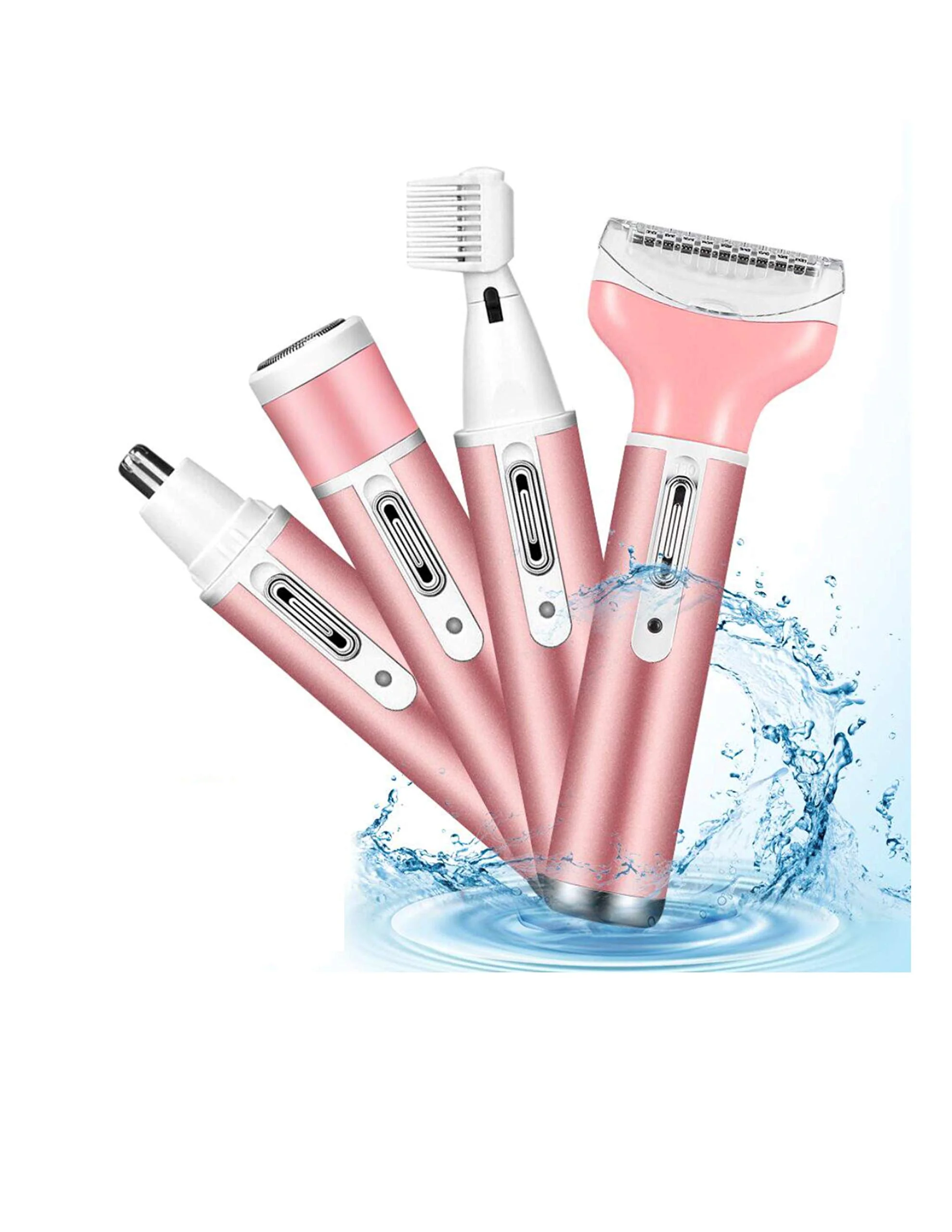 Practical 4 in 1 Women Electric Shaver Rechargeable Waterproof Razor Painless Epilator Body Hair Remover Nose Hair Beard Bikini Trimmer Eyebrow Face Facial Fashionable