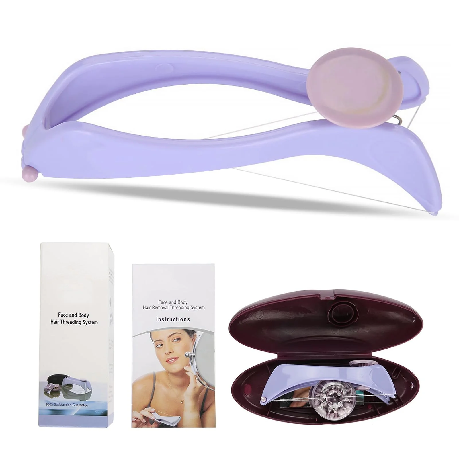 Green Facial Hair Removal for Women Facial Neck Hair Removel Cotton Threading Epilator Hair Removing Tool with 10 Cotton Lines glasses case Breathable