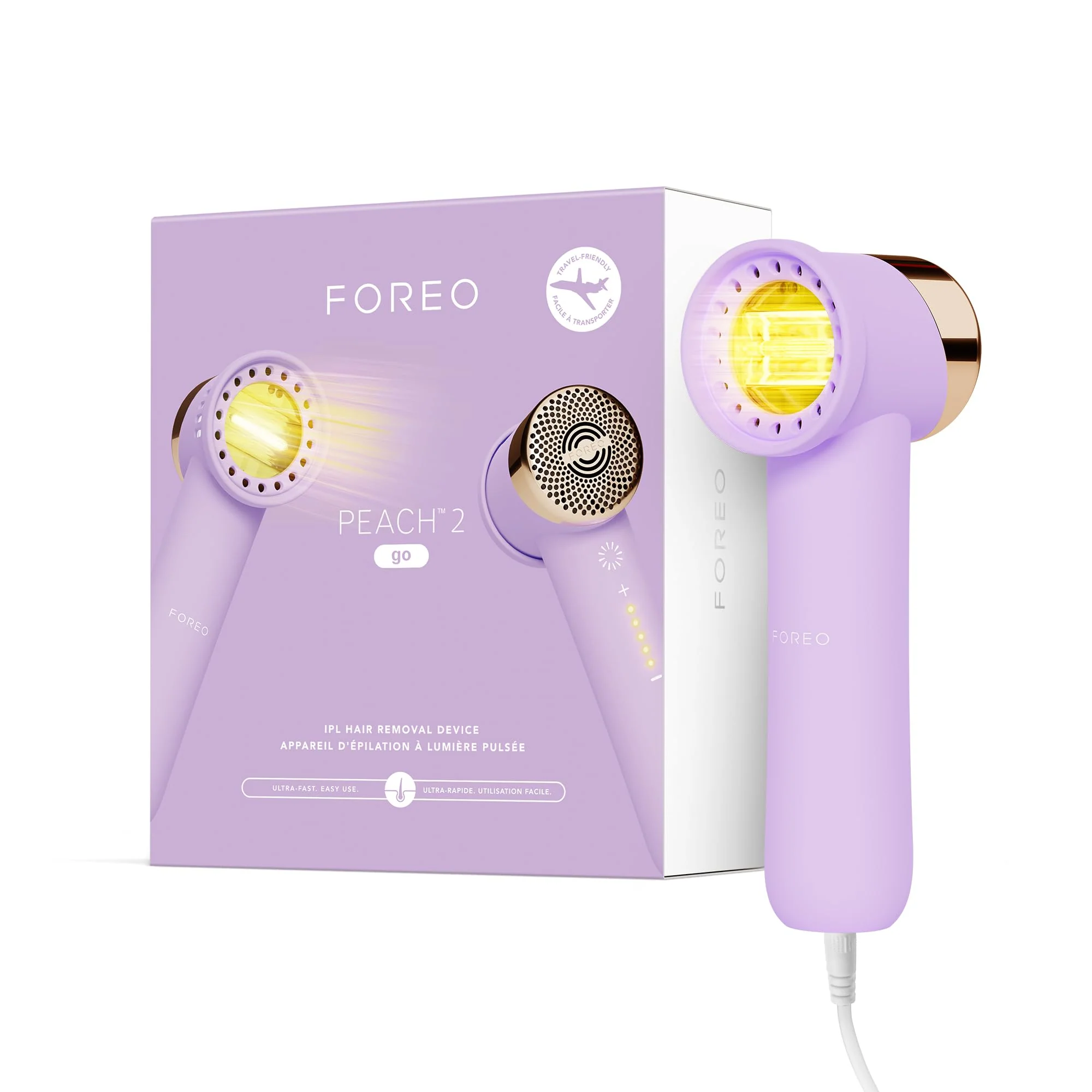 Traditional FOREO Peach 2 go IPL Hair Removal Device - Travel-Friendly Permanent Removal - Laser Treatment for Body Face - Painless Skin Cooling - Silicone Verified