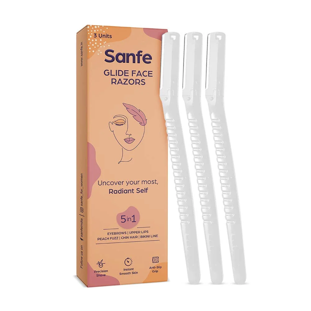 Healthy Sanfe Glide Reusable Face Eyebrow Razor For Women - For Safe Pain Facial Hair Removal - Pack of 1 3pcs - Razor for Face Eyebrows Upper Official