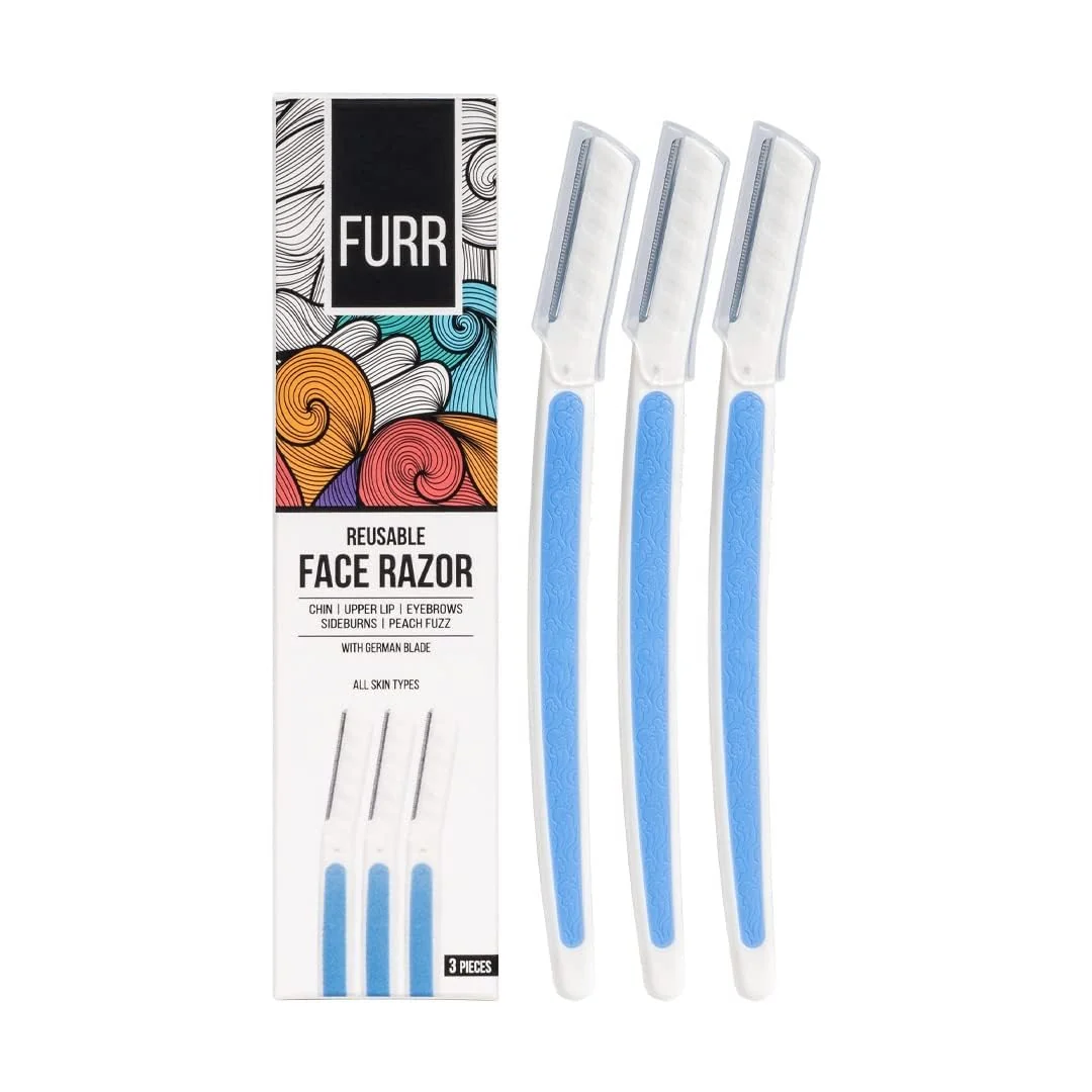 Official FURR Reusable Facial Razor for Women German Blades - Pack of 3 - For Eyebrows Upper Lip Forehead Chin Sideburns - Includes Storage Sleeve Original Design