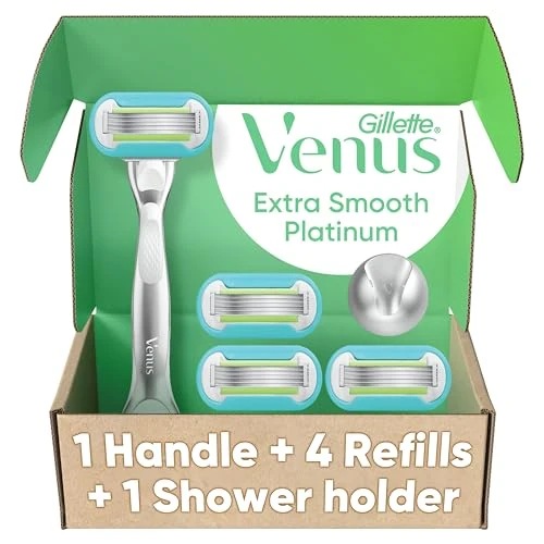 Trendy Gillette Venus Razor for Women Extra Smooth Includes 1 Reusable Razor Handle 4 count 5-Bladed Razor Refills Women's Razor with Durable Metal Practical