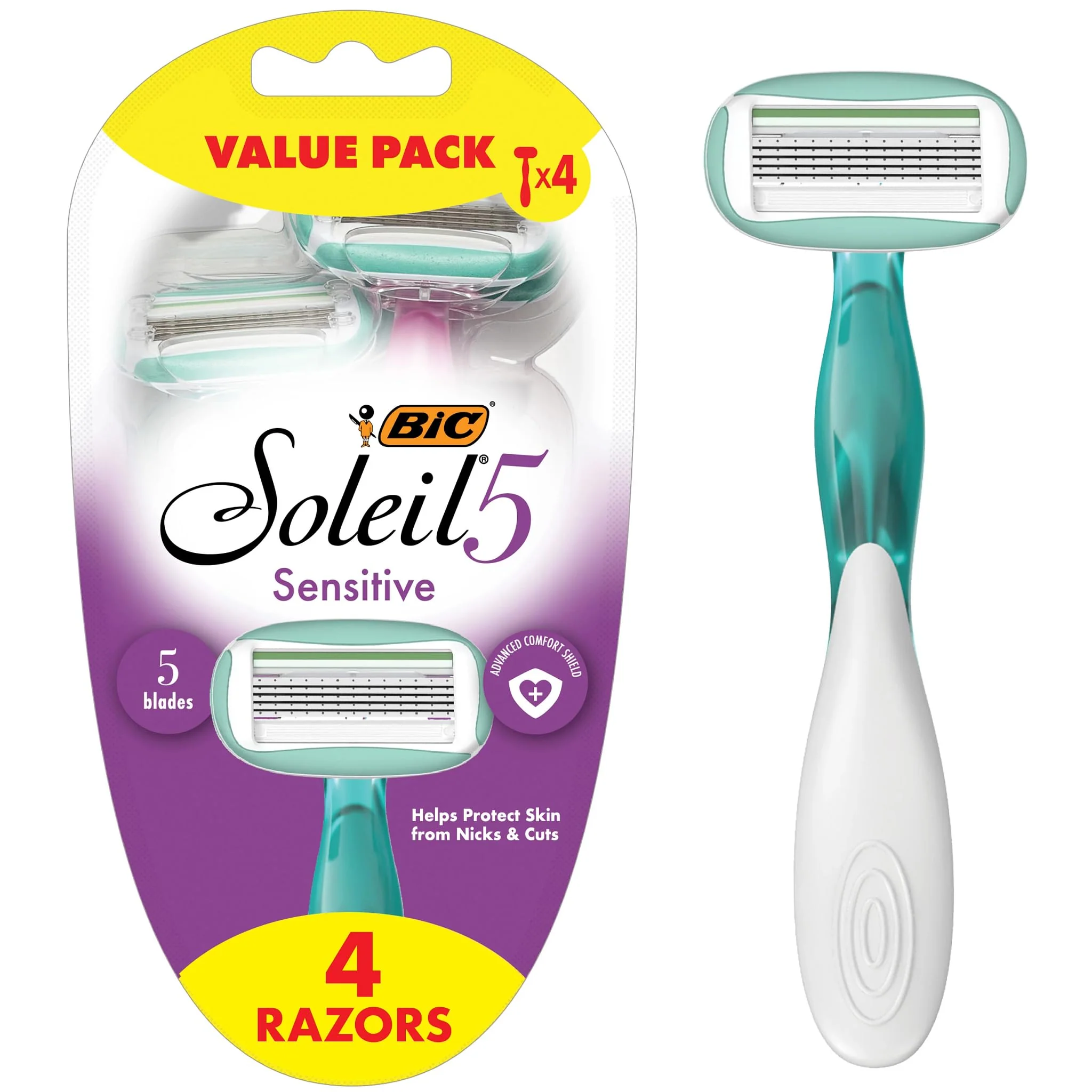 User-Friendly BIC Soleil 5 Sensitive Women's Disposable 5-Blade Razors Moisture Strips and Pivoting Head for Smooth Summer Shaves 4-Pack Outstanding