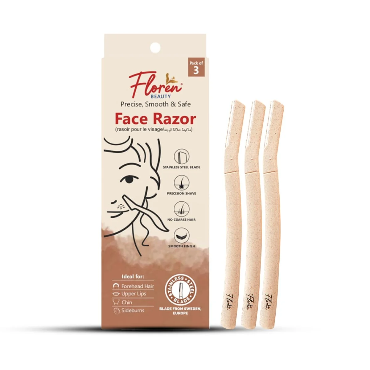 Traditional Floren Dermaplaning Tool with Precision Cover 3ct - Dermaplane Razor Face Razors for Women Eyebrow Razor Facial Razor Dermaplaning Razor Womens Trendy