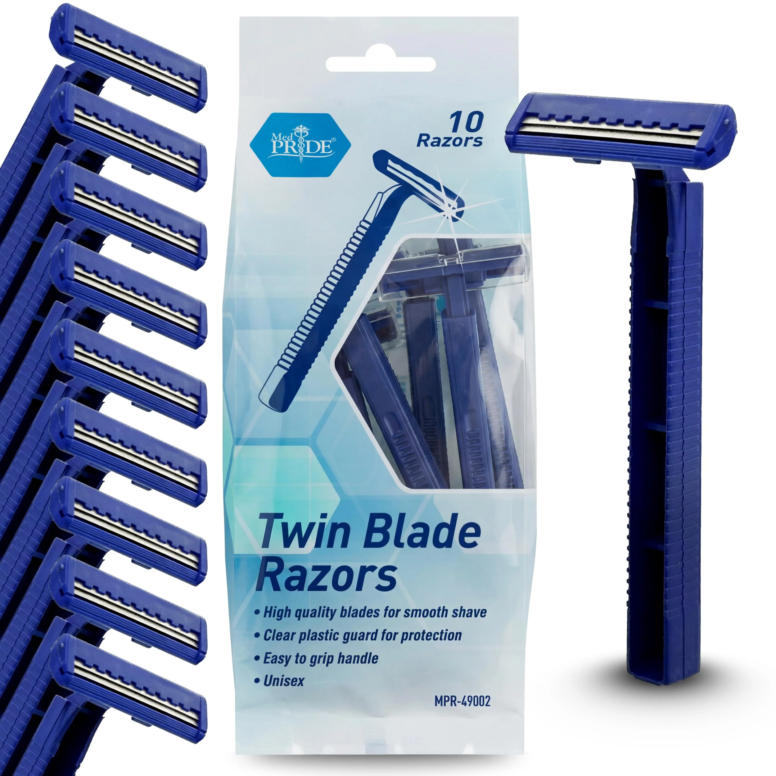 Quality MED PRIDE Disposable Razors 10-Pack - Twin Blades Easy Grip For Max Control Smoothness - Unisex Smooth Comfortable Shaving Care for Men Women Elite