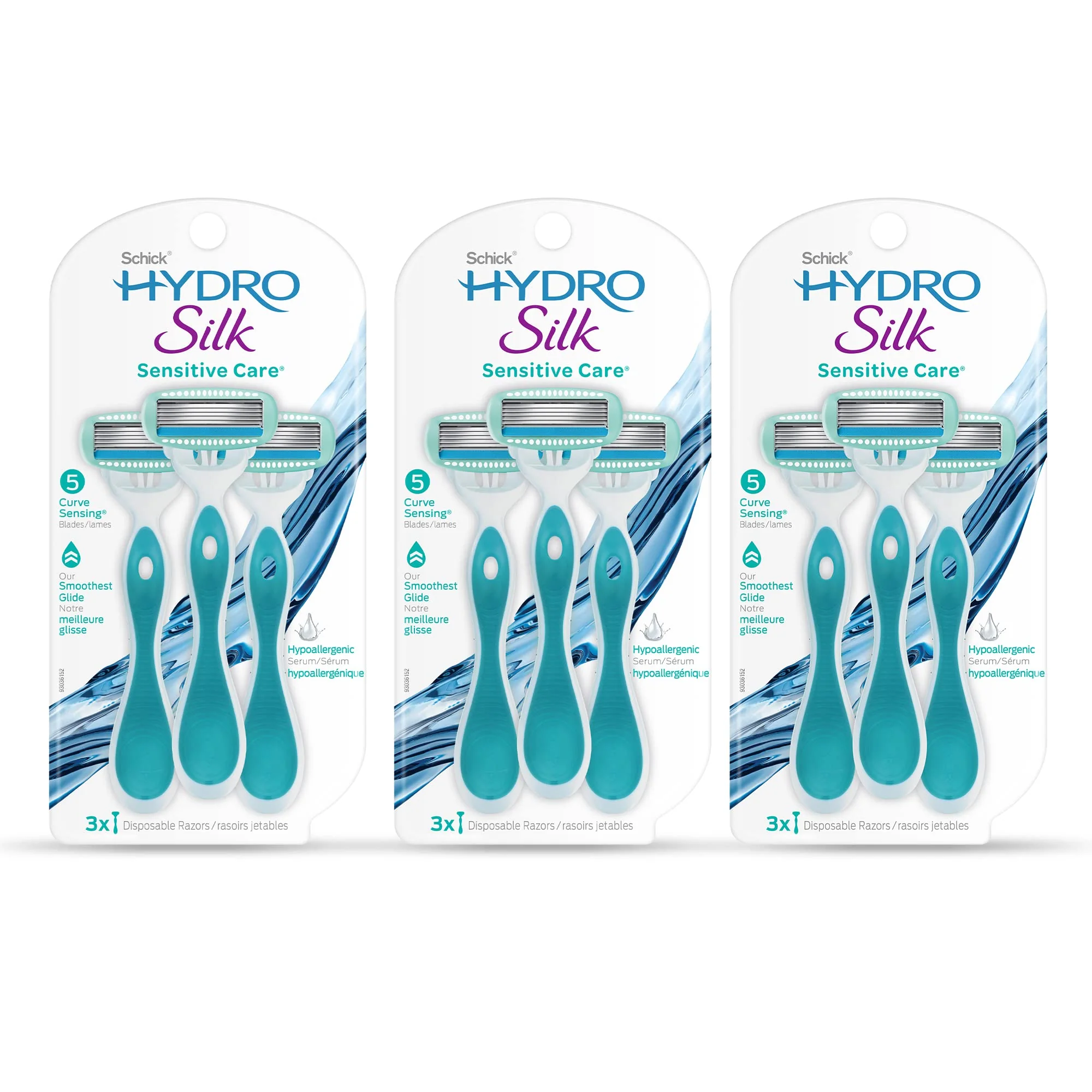 Organic Schick Hydro Silk Sensitive Women's Disposable Razors 9ct - 5-Blade Disposable Razors for Women Sensitive Skin - Travel Razor for Women Lightweight