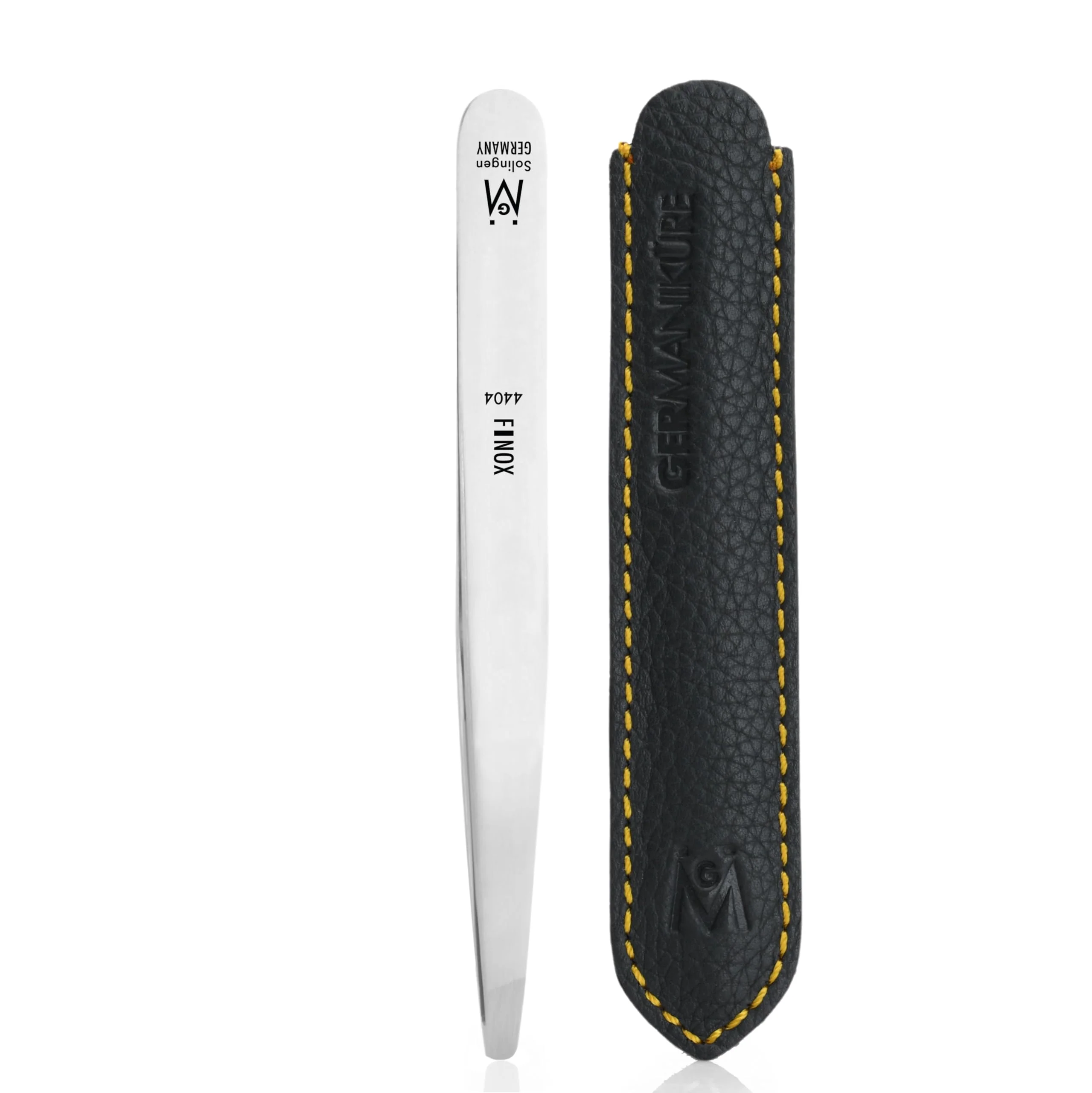 Green GERMANIKURE Diabetic Rounded Tweezers in Leather Case - FINOX Surgical Stainless Steel Round Safety Tip for Facial Hair Remover - Easy Grip Plucking Expertly Made