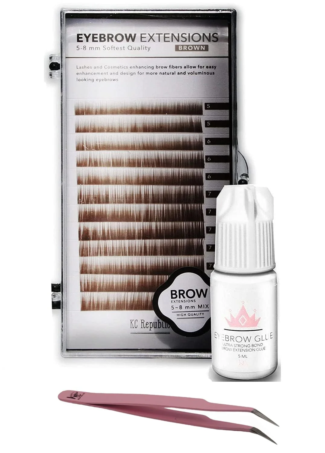 Functional Eyebrow Extensions Kit with 1 x Trays of Mink Eyebrows in Brown Comes on Mixed Length Trays 5-8 Mm Mix Eyebrow Extension Glue Clear Extension Proven