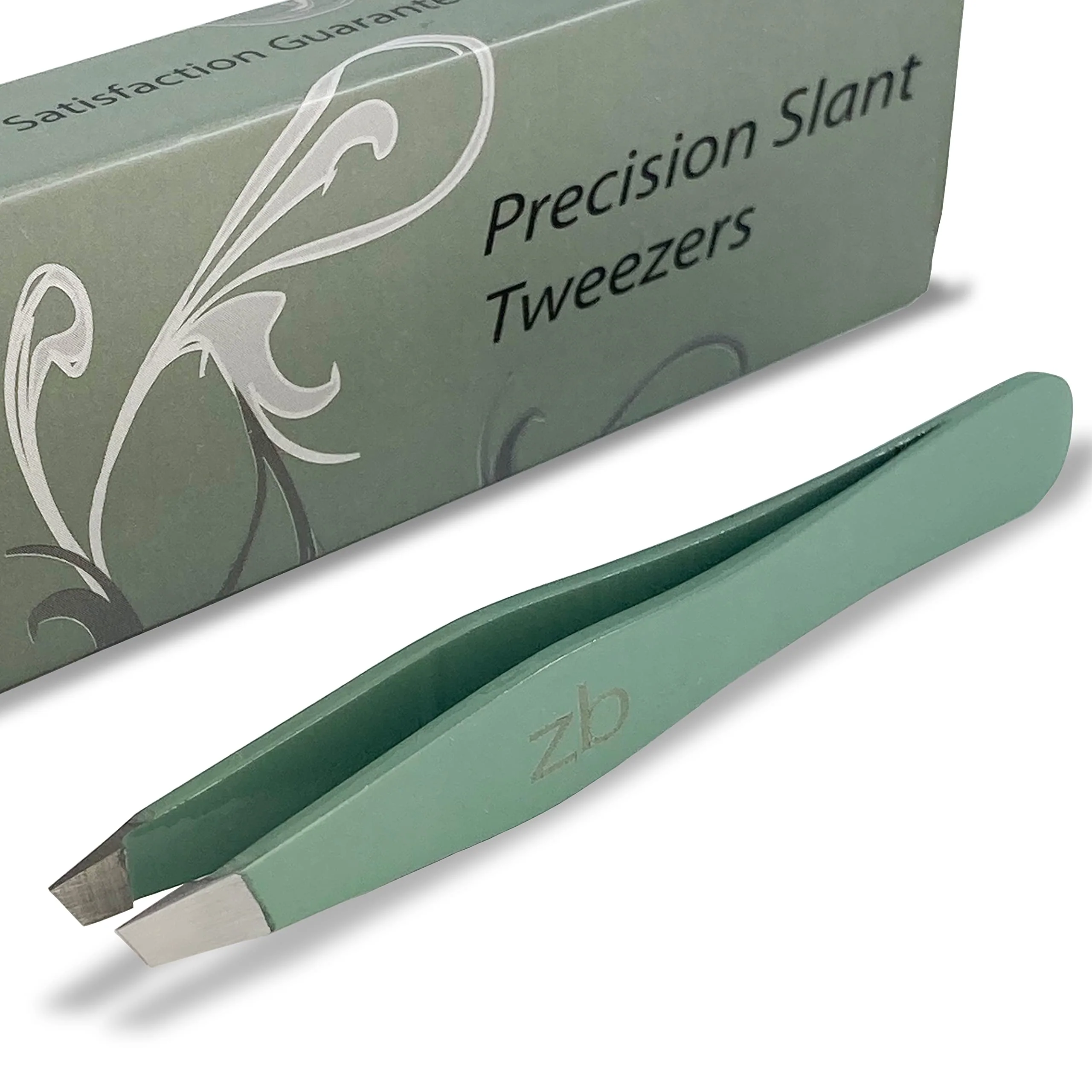 Eco-Friendly Tweezers - Surgical Grade Stainless Steel - Slant Tip for Expert Eyebrow Shaping and Facial Hair Removal - with Protective Pouch Sage Organic