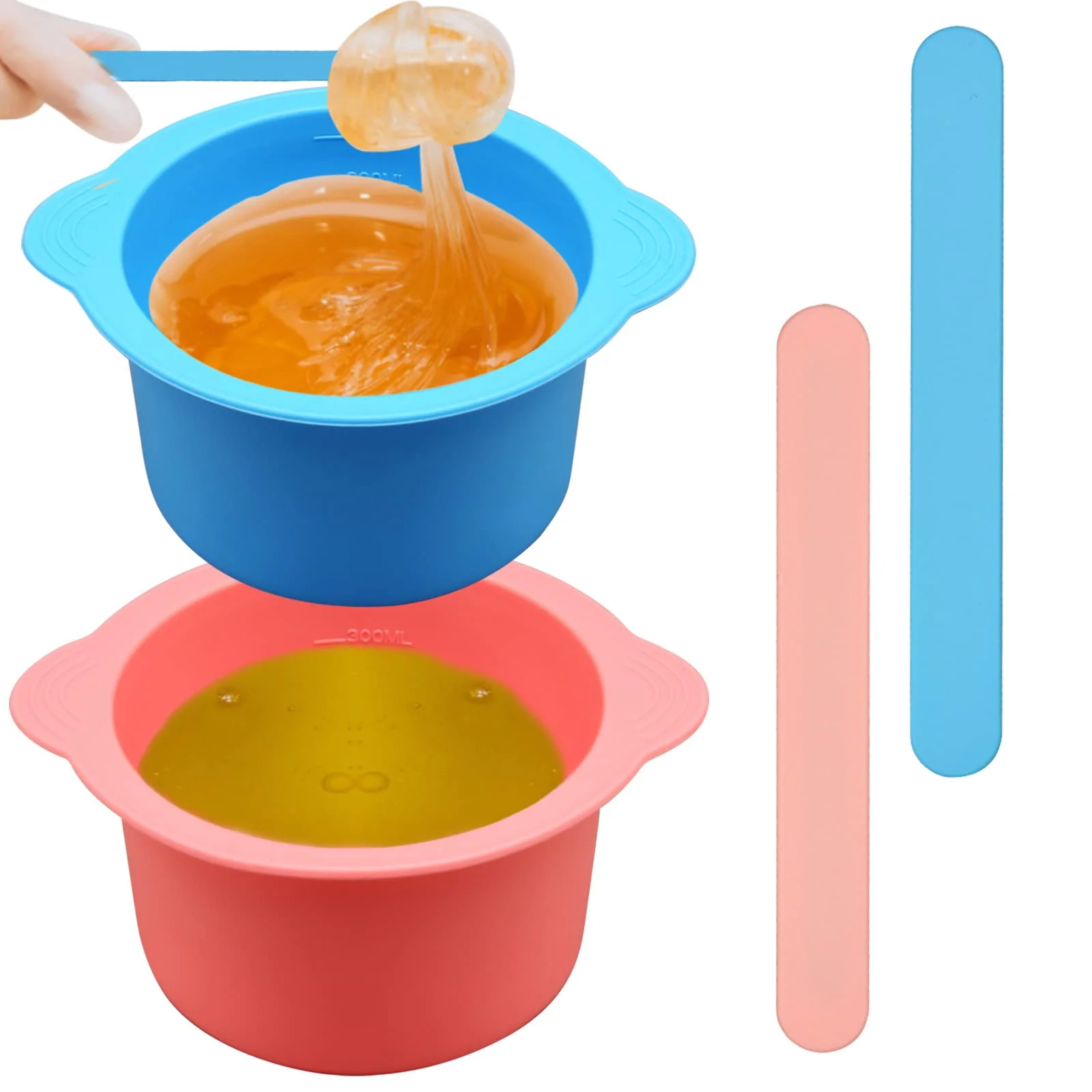 Outstanding Silicone Wax Warmer Liners with Spatula Sticks - 2 Pcs Non-Stick Reusable Wax Melt Bowls for Hair Removal Blue Pink Sophisticated