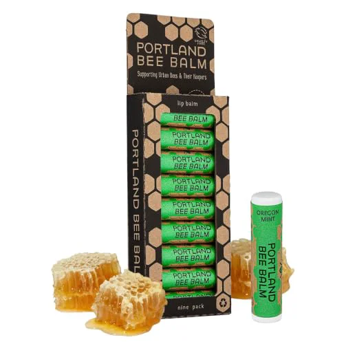 Fine Portland Bee Balm All Natural Handmade Beeswax Lip Balm with Organic Coconut and Olive Oil Oregon Mint - 9 Count - Natural Lip Balm Cruelty Prestigious