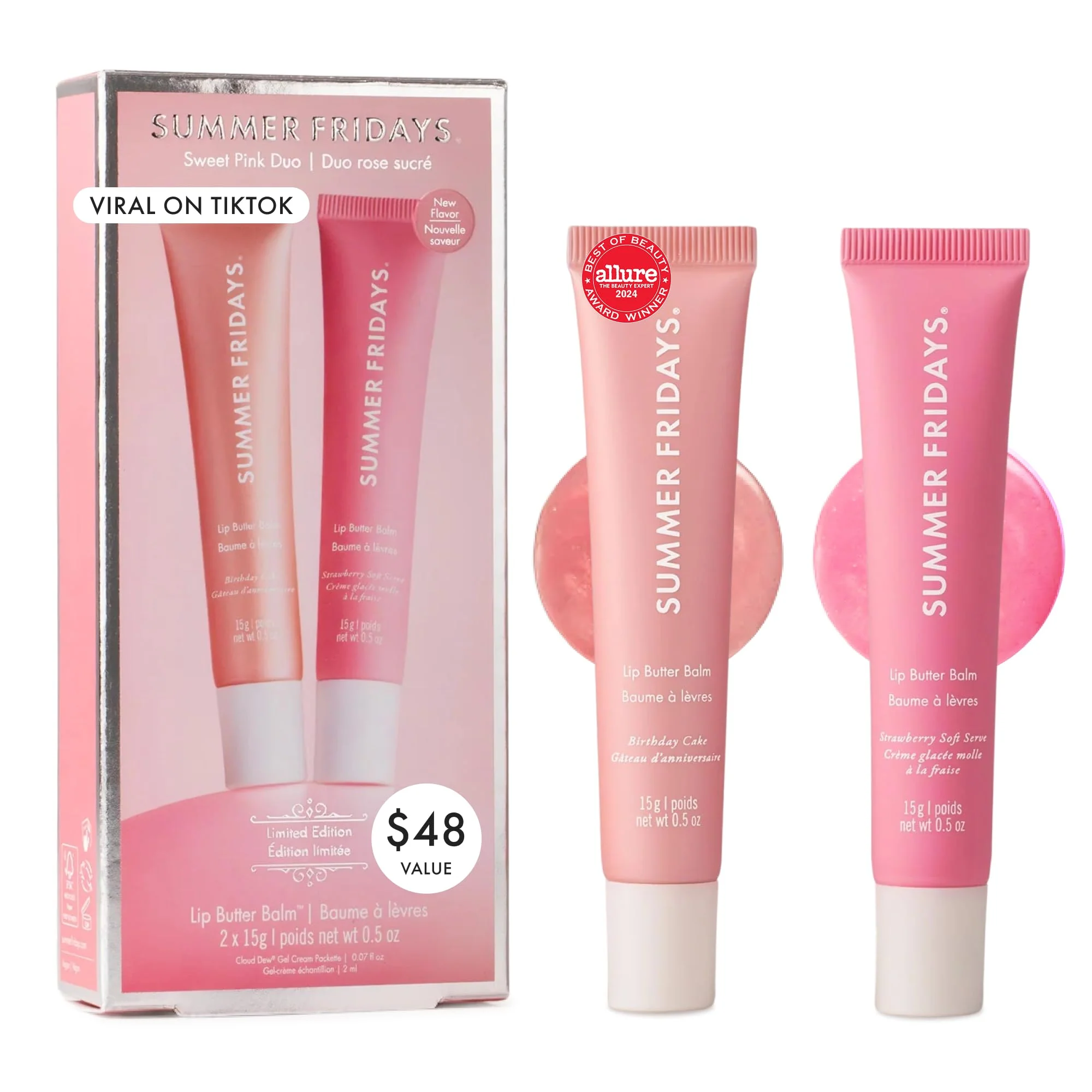 High-Performance Summer Fridays Lip Butter Balm Sweet Pink Duo - Conditioning Tinted Lip Balm Overnight Mask for Instant Shine Color - With Hydrating Shea Butter Proven