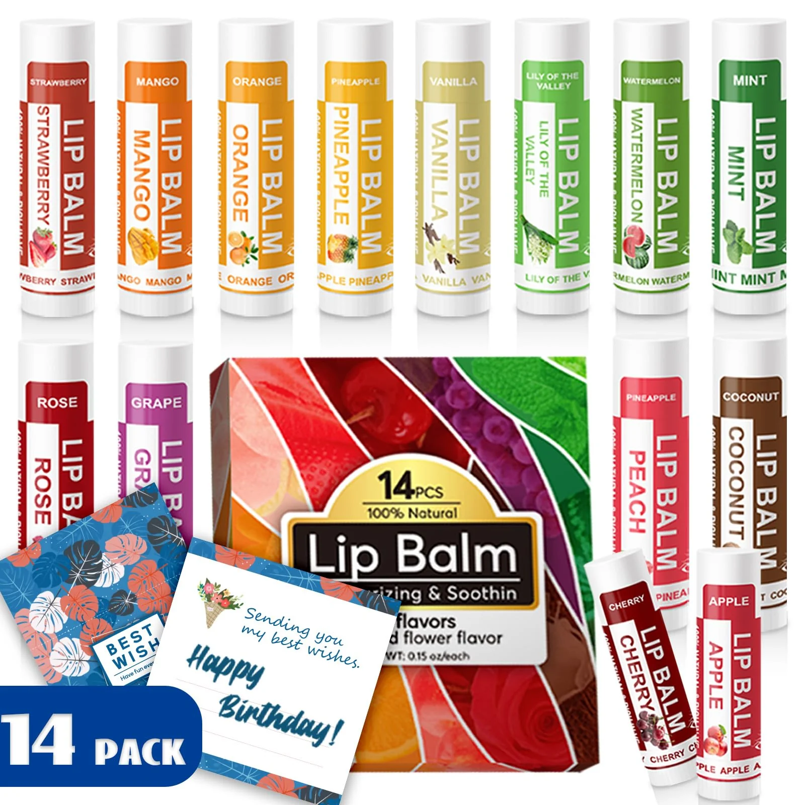 Artisan Yopela 14 Pack Natural Lip Balm in Bulk with Vitamin E and Coconut Oil - Moisturizing Soothing and Repairing Dry and Chapped Lips Valentine's Gift Premium