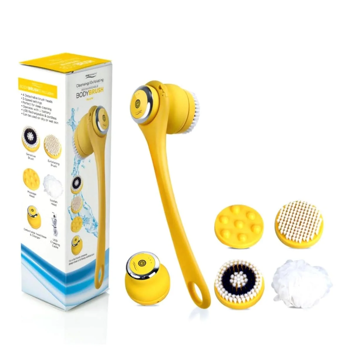 Expertly Made ISO Beauty ISOABBBRYW-700 Cleansing Exfoliating Rechargeable All-in-1 Body Brush - Yellow Proven