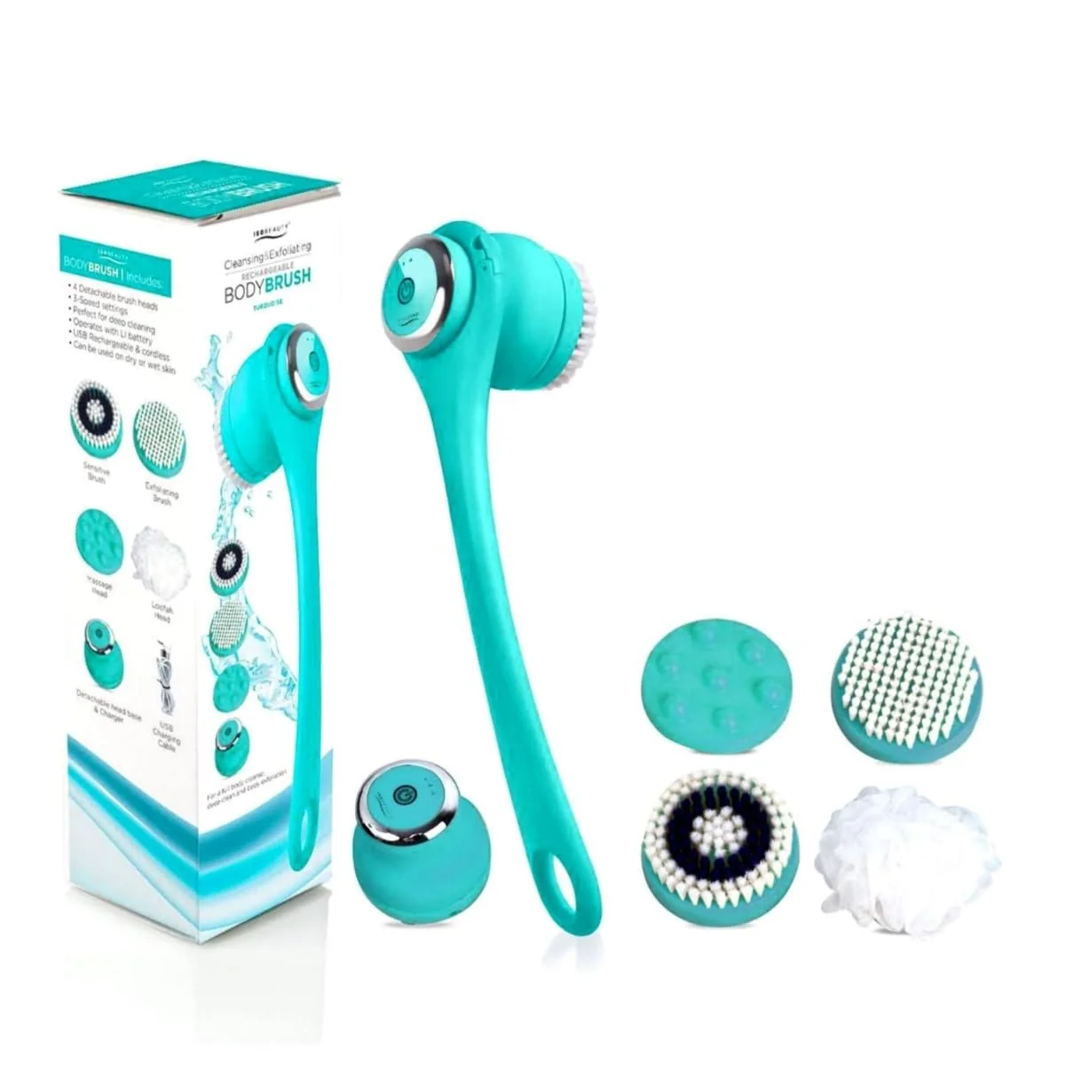 Stylish ISO Beauty ISOABBBRTURQ-700 Cleansing Exfoliating Rechargeable All-in-1 Body Brush - Turquoise Exclusive