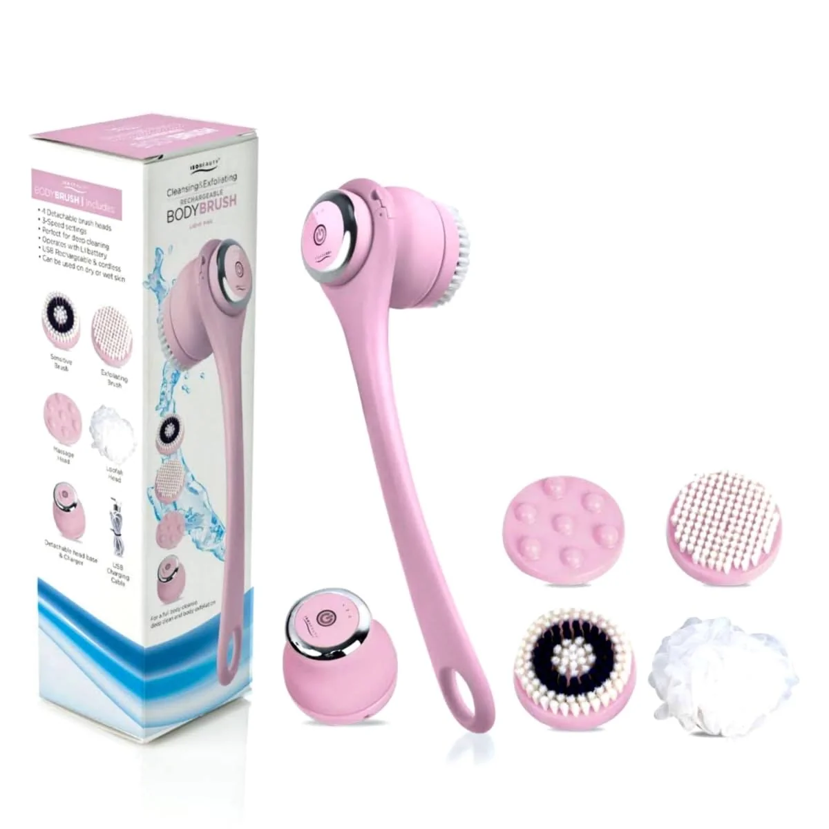 Reliable ISO Beauty ISOABBBRLPK-700 Cleansing Exfoliating Rechargeable All-in-1 Body Brush - Light Pink Optimized