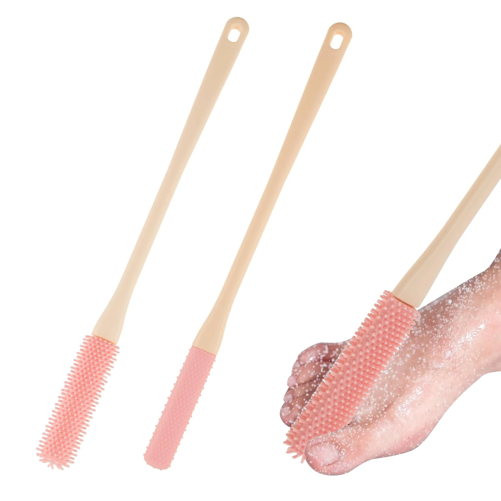Next-Generation 2 Pack Toe Cleaning Brush 15.7 Long Handle Soft Rubber Toe Scrubber Brush Portable Foot Brushes Feet Cleaner Scrub in Shower Foot Lotion Applicator Proven