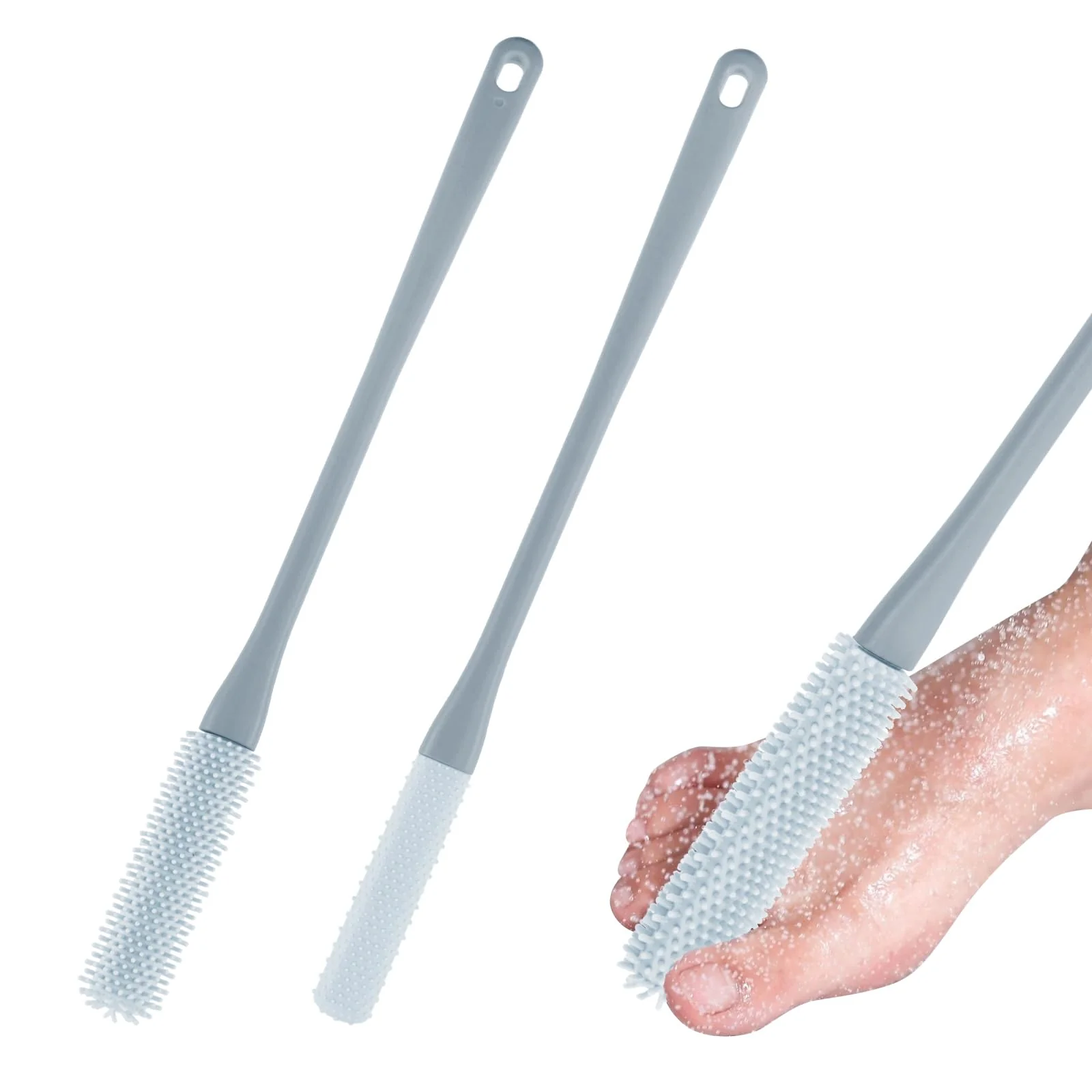 Fine 2 Pack Toe Cleaning Brush 15.7 Long Handle Soft Rubber Toe Scrubber Brush Portable Foot Brushes Feet Cleaner Scrub in Shower Foot Lotion Applicator Efficient