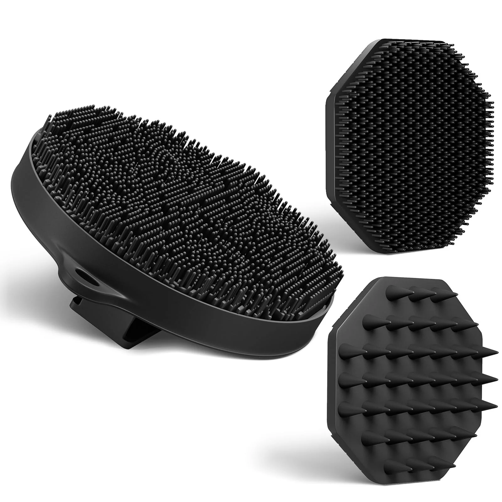 Contemporary 3 Soft Silicone Scrubbers - Body Exfoliating Brush Skin Massage Shower Scrubber Body Buffer with Super Soft Handheld Facial Cleansing Brush Natural