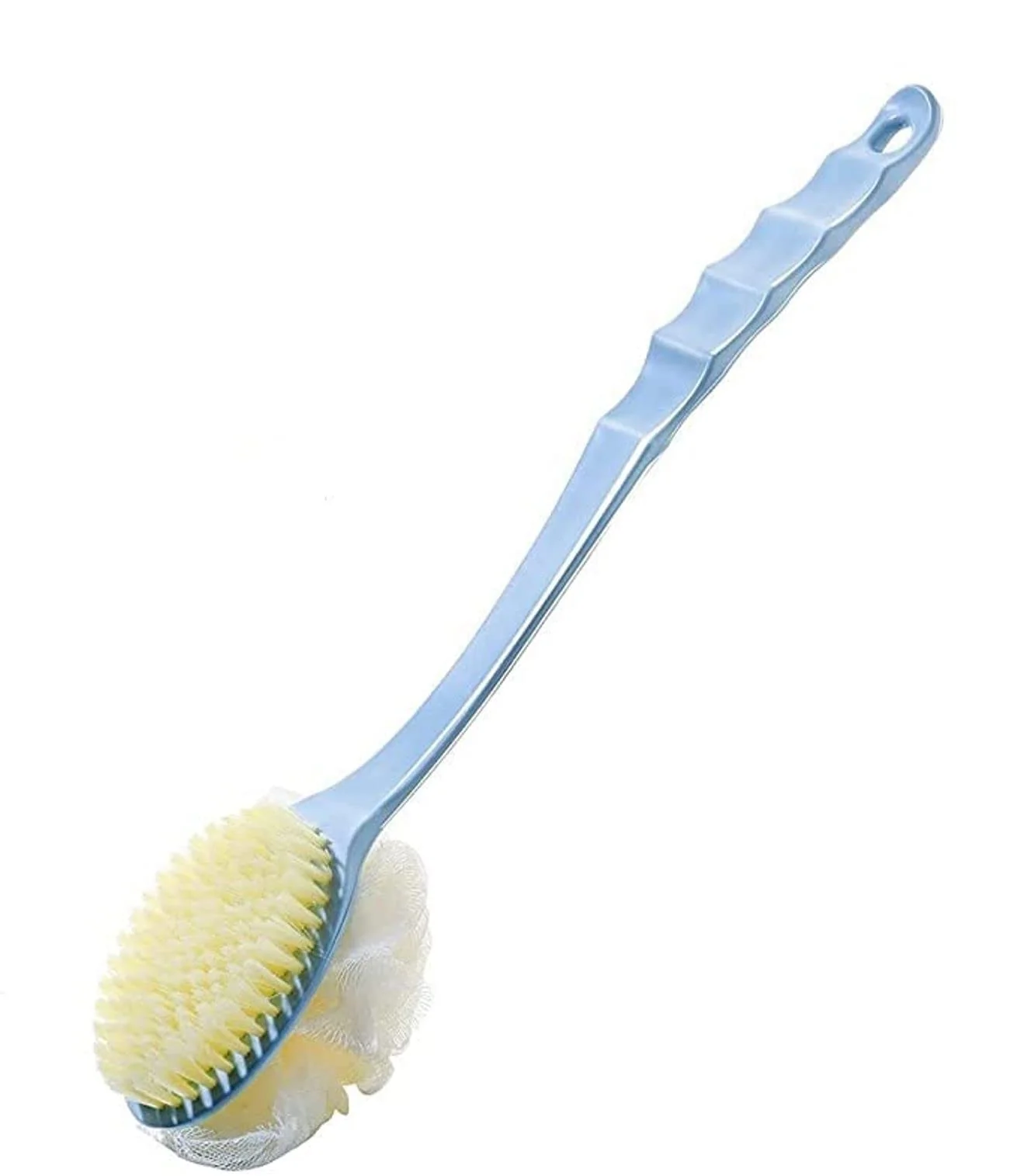 Soft LAGET® 2 IN 1 Loofah with handle Body Brush Bath shower Brush Loofah Back Scrubber with Curved Long Handled for Skin Exfoliating Bath Massage Bristles Flexible