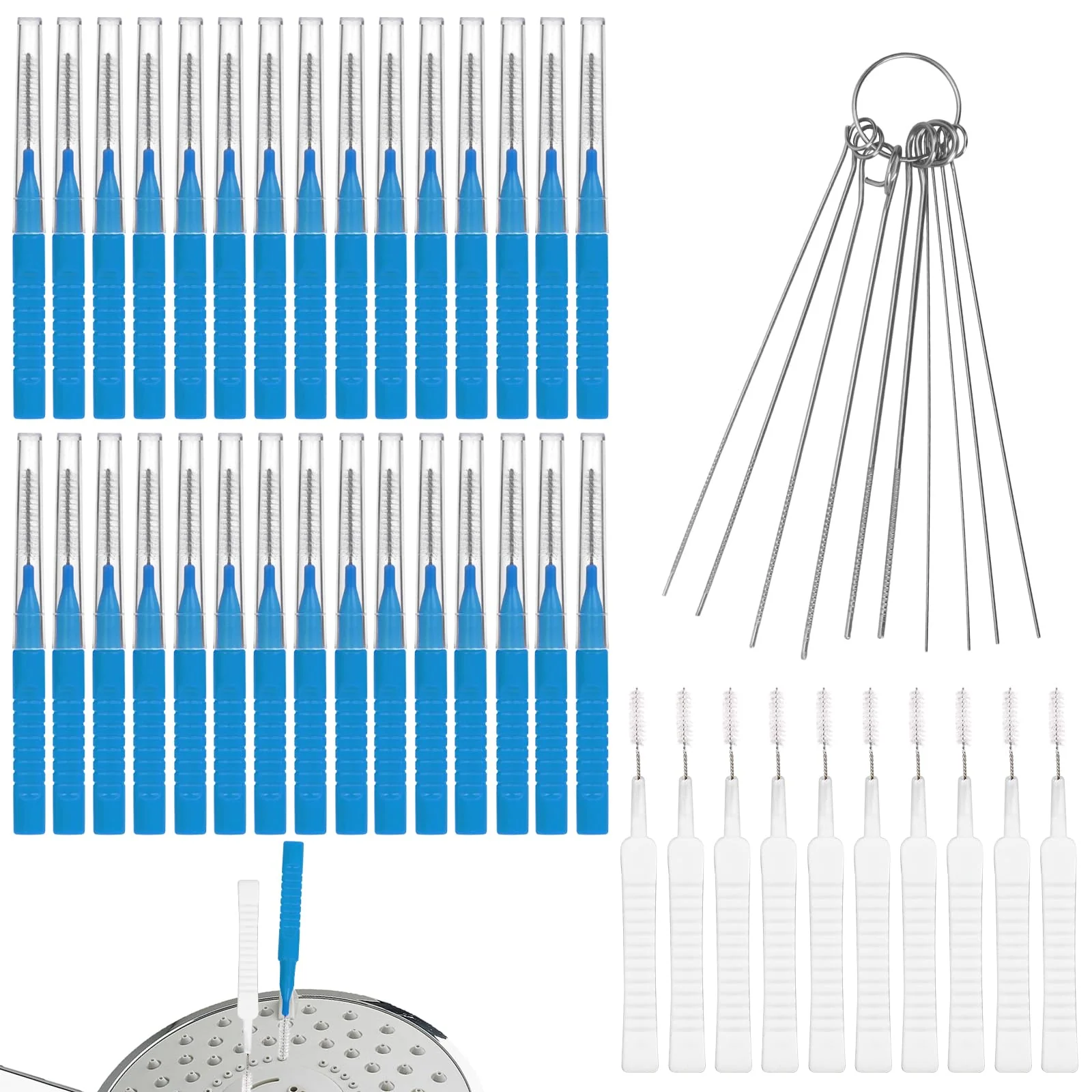 High-Quality 30pcs Shower Head Cleaner 2 Styles Shower Head Cleaner Brushes 10 Multi-Size Unclogging Needles Showerhead Cleaning Picks Brush Tool for Small Authentic