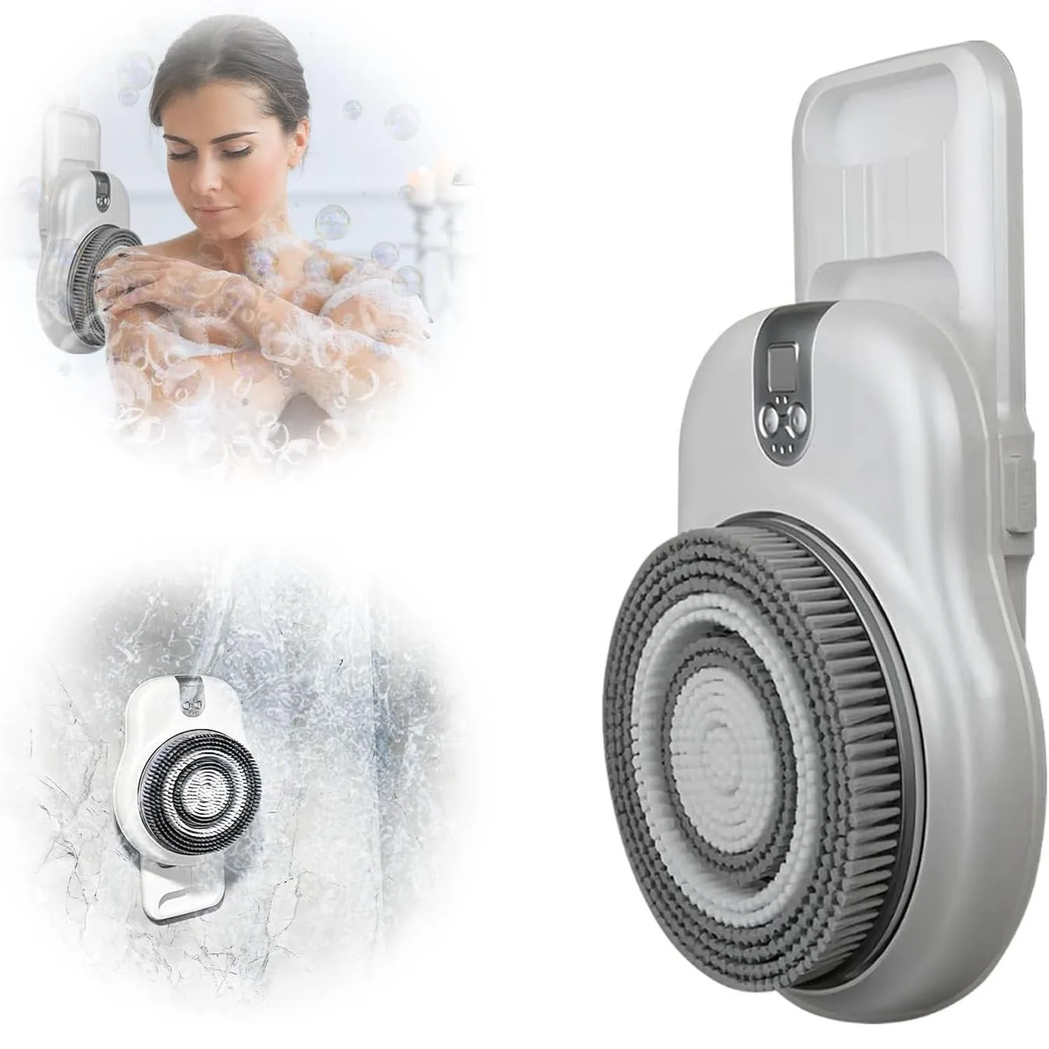 Functional Wall-Mounted Electric Back Scrubber Automatic Back Scrubber for Shower with 18cm Large Brush Heads 360° Automatic Rota-Tion Scrubber Quality
