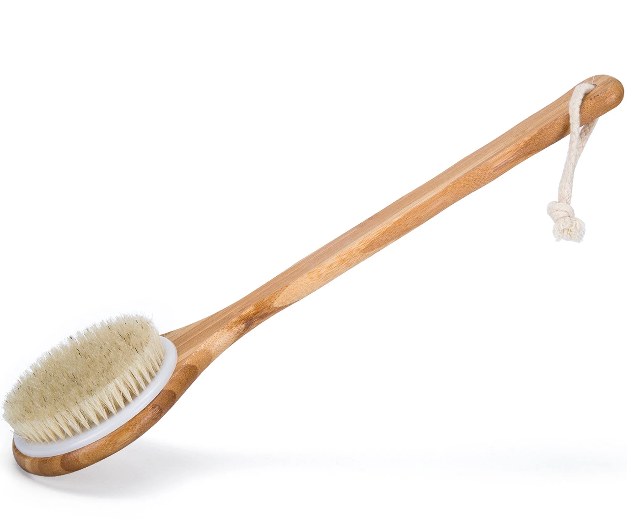 Fast Minalo Bath Dry Body Brush -Natural Boar Bristles Shower Back Scrubber With Long Handle for Cellulite Exfoliation Detox Secure