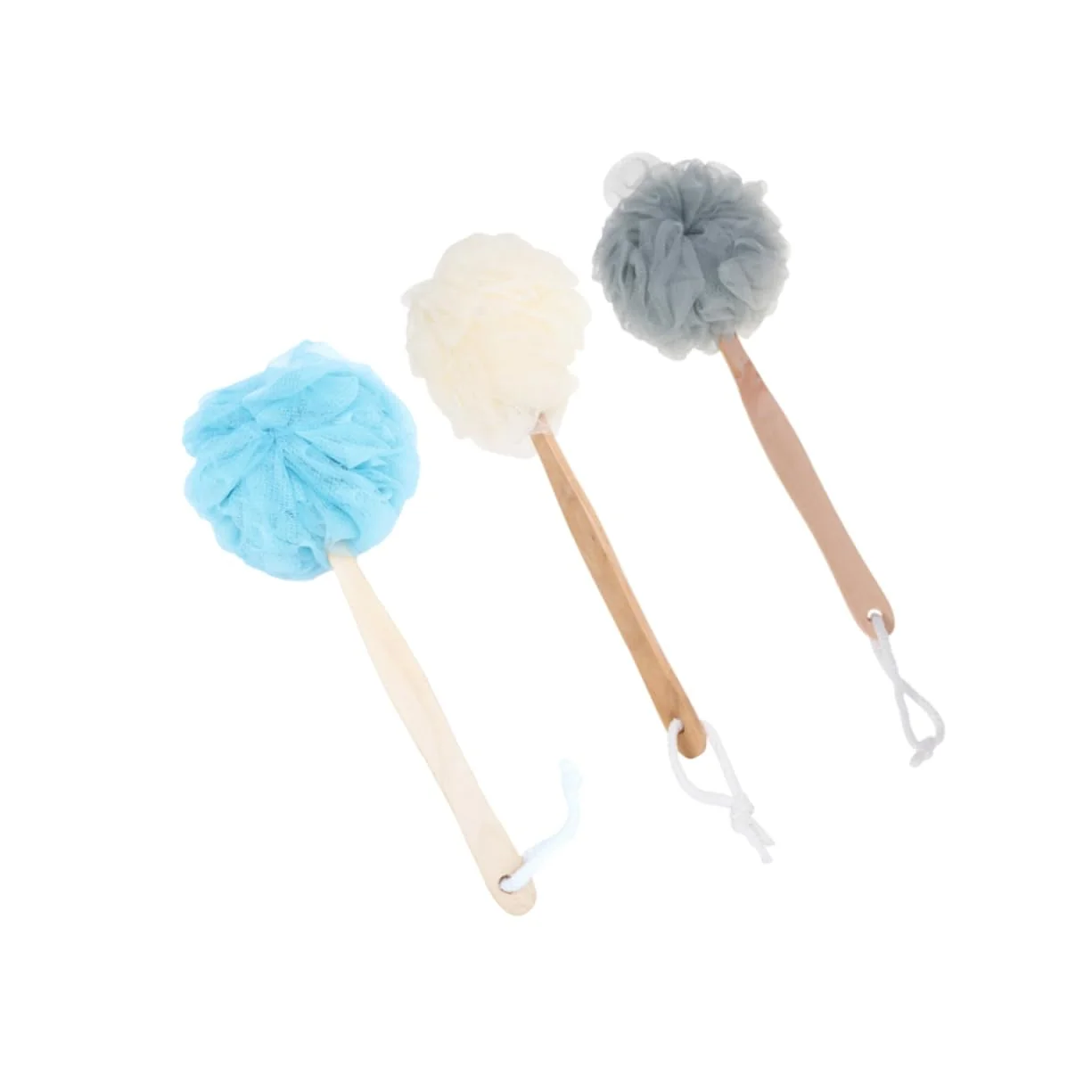 Fast OUNONA 3Pcs Long Handle Bath Balls Scrubber Exfoliating Bath Puff for Men and Women Soft Mesh Shower Accessories for Body Cleaning and Massage Eco-Friendly