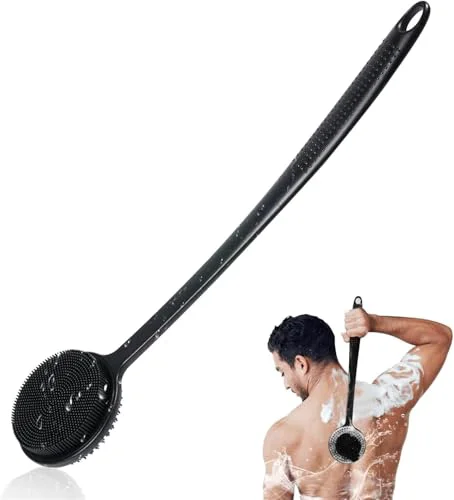 Versatile Silicone Back Scrubber for Shower 17in Lengthen Long Handle Body Brush Double Sided Shower Brush for Shower Exfoliating and Massage Can Produce Rich Smart