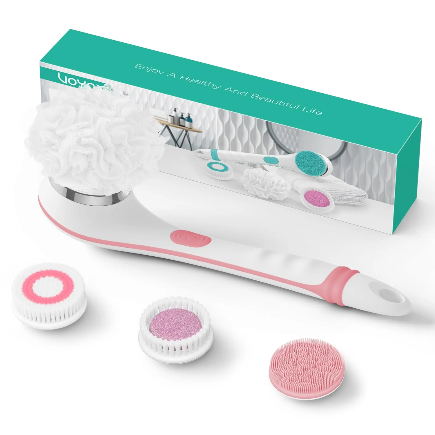 User-Friendly VOYOR Electric Body Brush Back Scrubber for Shower Rechargeable Exfoliating Bath Brush Powered Shower Brush with Non-Slip Long Handle Deep Cleansing High-End