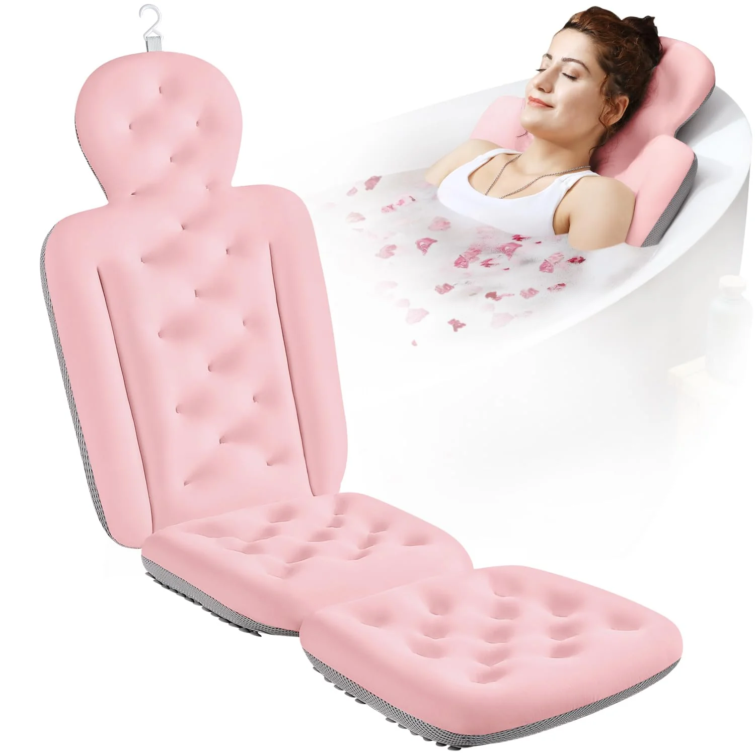Premium Full Body Bath Pillow for Bathtub Thick Bathtub Cushion Luxury Tub Pillow for Bath for Headrest Neck and Back Support Pink 56 x 16 Trendy