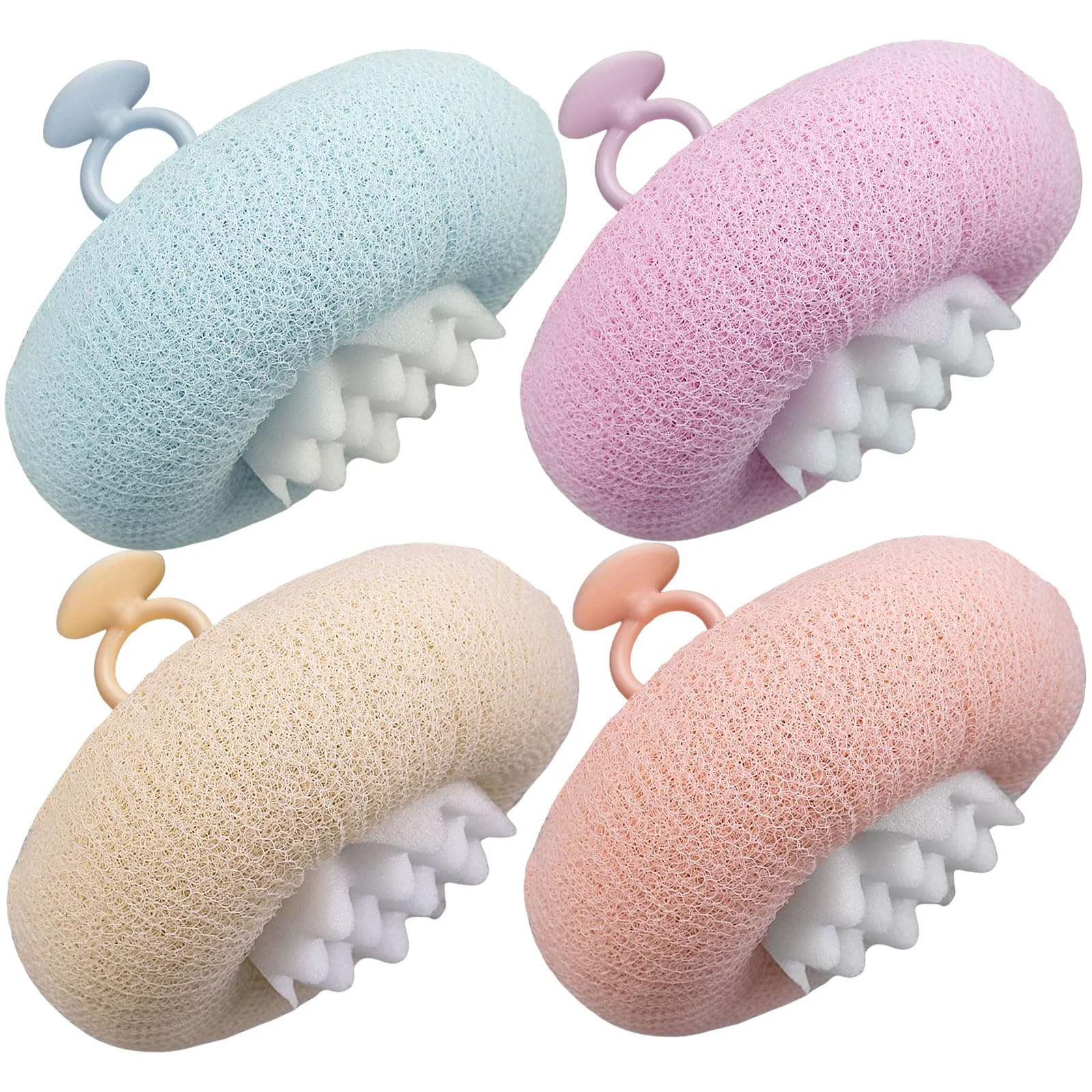 Versatile FWUNYVN 4Pcs New Upgrade 2-in-1 Sunflower Bath Ball Ultra Soft Bath Sponge Cleaning Brush Suction Cup Bath Ball with Finger Rings Exfoliating Shower Fast