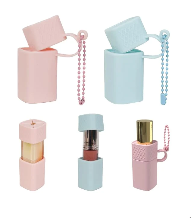 Modern DIYBravo 2 pcs Silicone Lip Balm Holder Lipstick Cases Keychain Chapstick Case Holder Lip Balm Sleeves Pouch Portable Silicone Lip Gloss with Ball Clean
