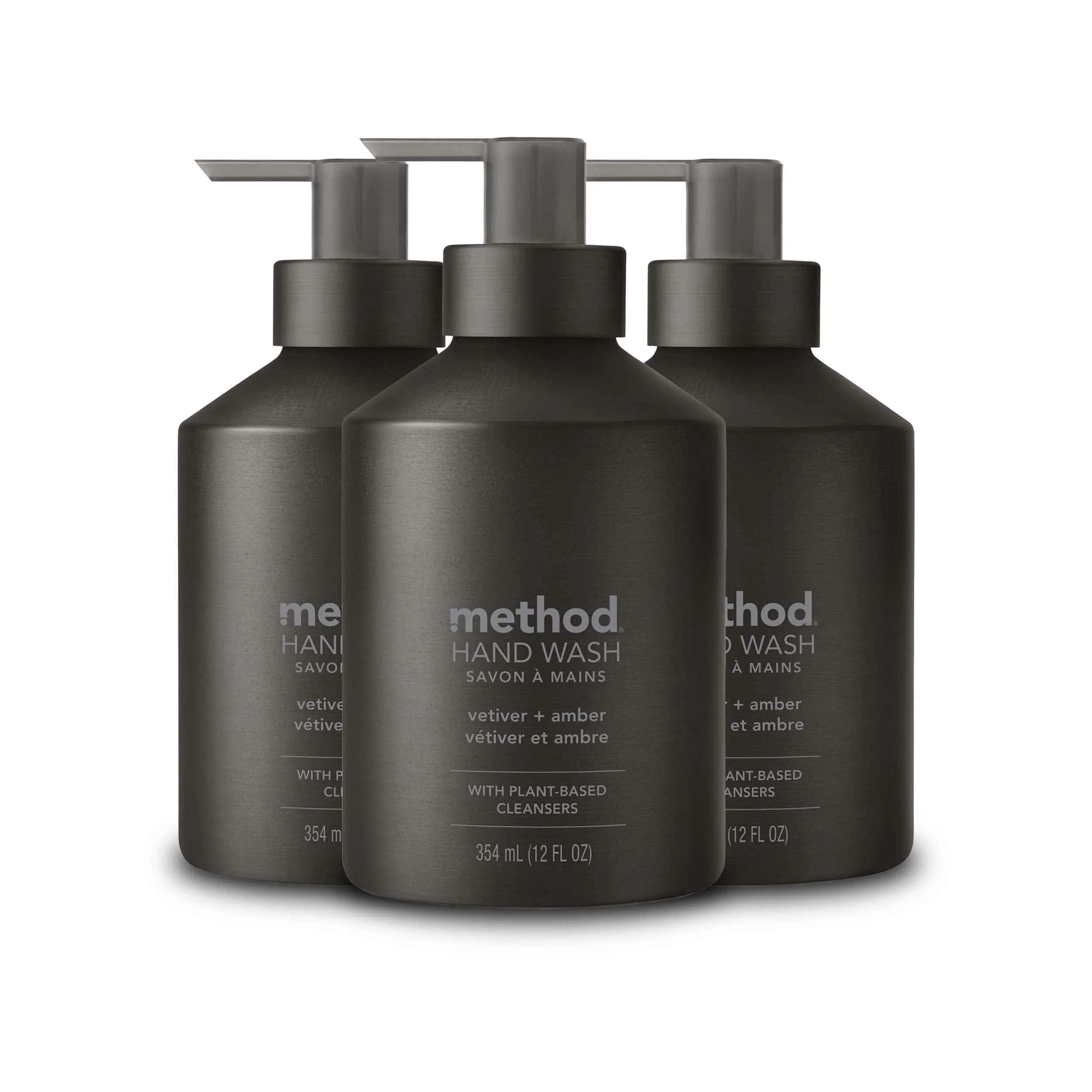 Original Method Gel Hand Soap Vetiver Amber Reusable Black Aluminum Bottle 12 oz Pack of 3 Durable