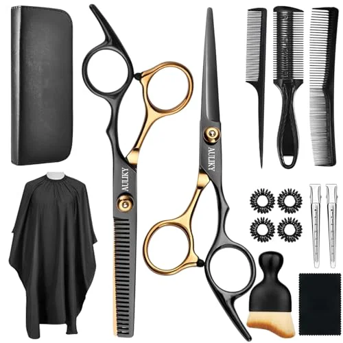 High-Grade AULikY Hair Cutting Scissors Shears Kits 15 Pcs Professional Stainless Steel Hairdressing Shears Set Thinning Scissors Pure