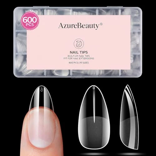 Reusable Medium Almond Nail Tips 600pcs 15 Size Pre Etched Soft Gel Nail Tips Acrylic Fake Nails Half Matte Full Cover Clear Press On False Nail Extensions Genuine