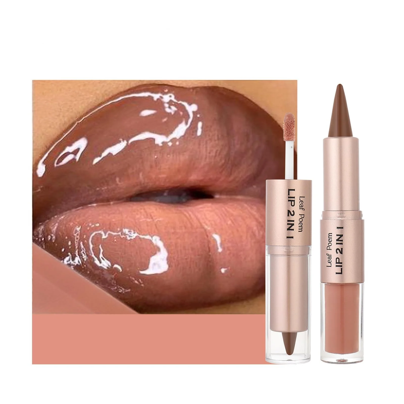 Selected BAISEN DIARY 2-in-1 Double-Ended Matte Lip Liner Lip Gloss Duo Caramel Brown Nude Ombre Lip Combo Pencil Lip Liner and Lipstick Gloss Set Responsible