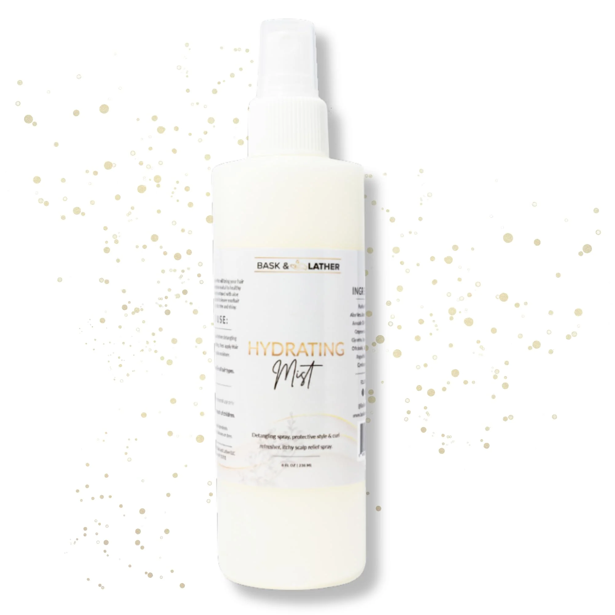Soft BASK LATHER Hydrating Hair Mist Leave-In Conditioner Itchy Scalp Relief Detangler Curl Definer Aloe Vera Avocado Oil For All Hair Types 8 oz Sophisticated