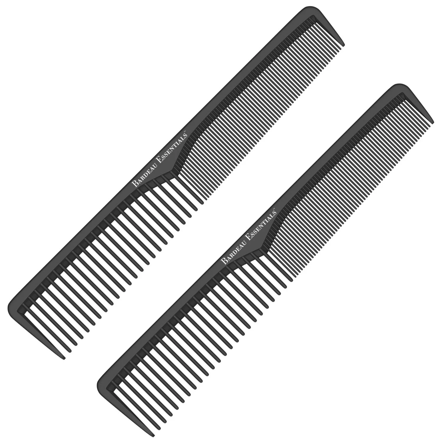 Lightweight Styling Comb 2 Pack Professional 7 Inch Black Carbon Fiber Anti Static Chemical And Heat Resistant Comb For All Hair Types Fine and Wide Tooth High-End