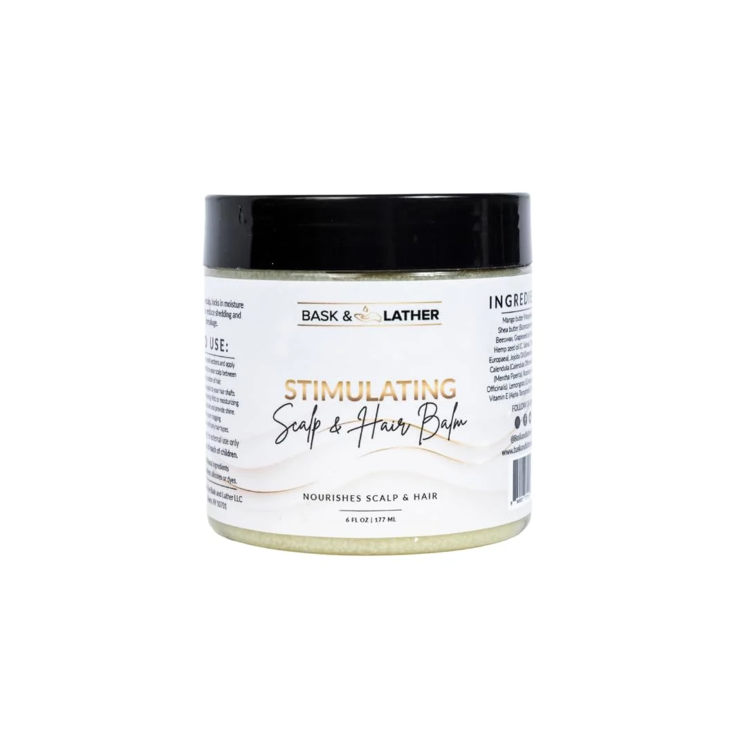 Versatile Bask Lather Stimulating Scalp and Hair Balm for Hair Growth Mango Shea Butter Nourishing Jojoba Oil Peppermint Rosemary Oil Vitamin E Scalp Long-Lasting