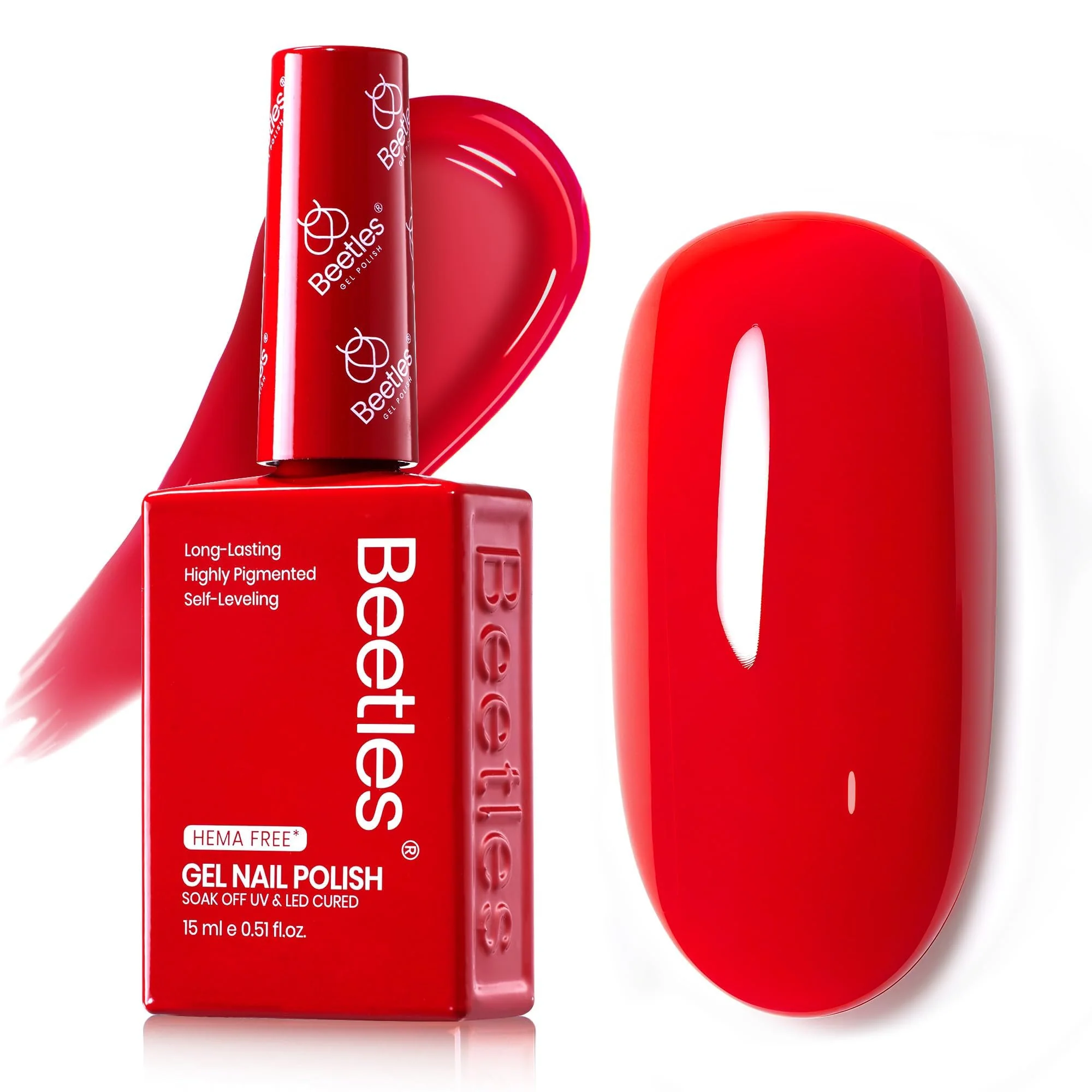 Clean Beetles Red Gel Nail Polish - Gel Polish HEMA- Classic Red Color Soak Off Uv LED Nail Lamp 15ML Full Size DIY Home Manicure Salon for Women Reusable