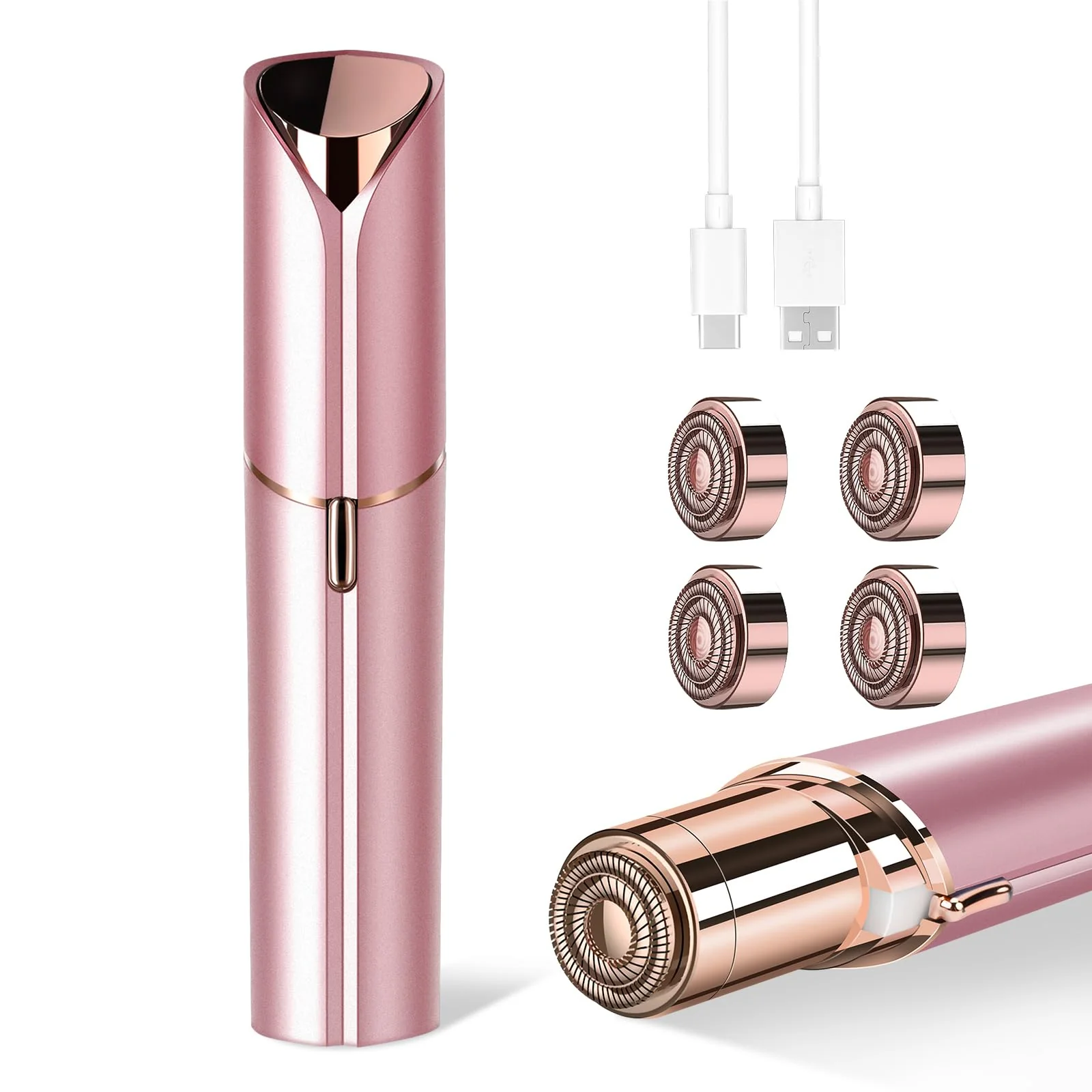 Breathable Facial Hair Removal for Women Portable Painless Hair Remover Device Rechargeable with 4 Heads for Face Upper Lip and Chin Recyclable