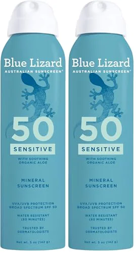 Luxury Blue Lizard Mineral Sunscreen Spray SPF 50 Zinc Oxide Formula Water-Resistant Dermatologist- 5 fl oz Pack of 2 Consistent