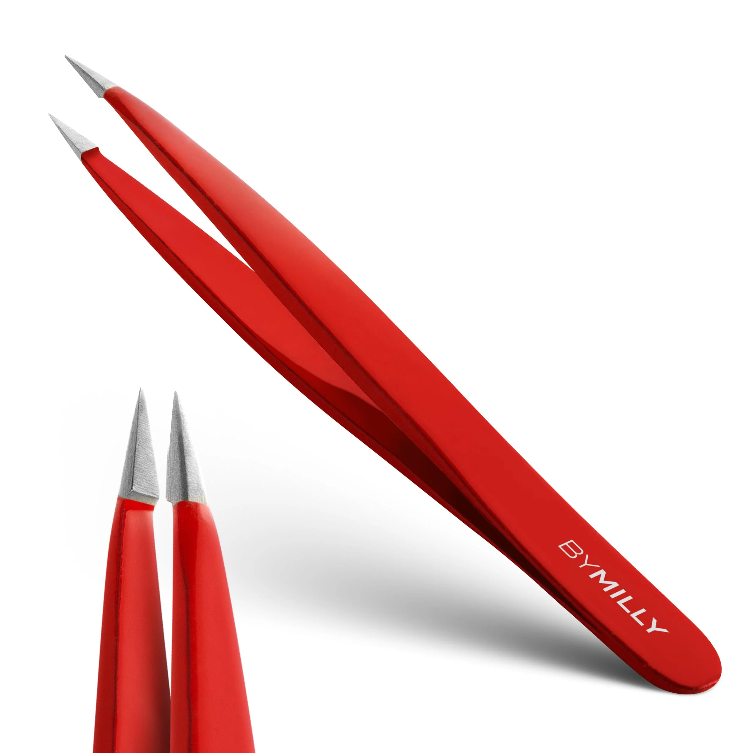 Verified By MILLY Pointed Tweezers High Carbon Stainless Steel Needle Nose Fine Point Precision Hair Removal ly Aligned Hand-Filed Sharp Red Minimalist